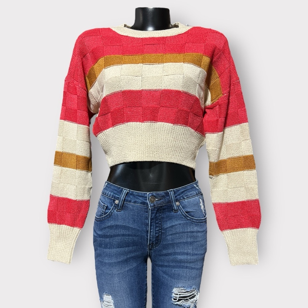 BKE Willow & Root NEW Cropped Sweater Womens Small Oversized Chunky Stripe Knit
